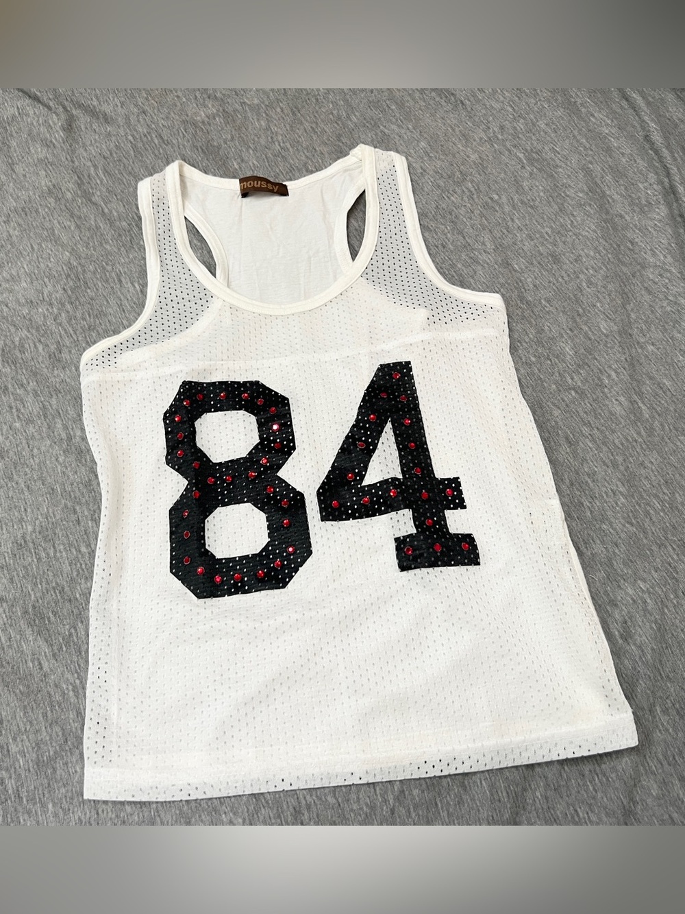 Moussy White Mesh Tank with Red Studs Y2K
